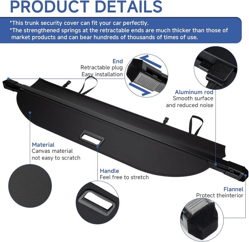 FARBIN Trunk Cargo Cover for Toyota RAV4 2013 2014 2015 2016 2017 2018, Retractable Trunk Cover Waterproof Privacy Security Screen Shield Shade (for 2013-2018 Toyota RAV4 Canvas Extra Clips) - Image 2